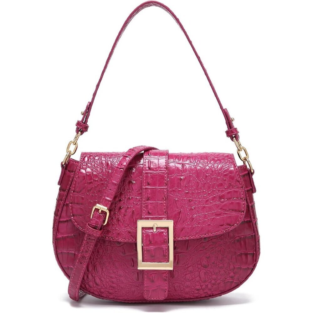 Leather Crossbody Bag for Women Vegan Crocodile Pattern Shoulder Purse